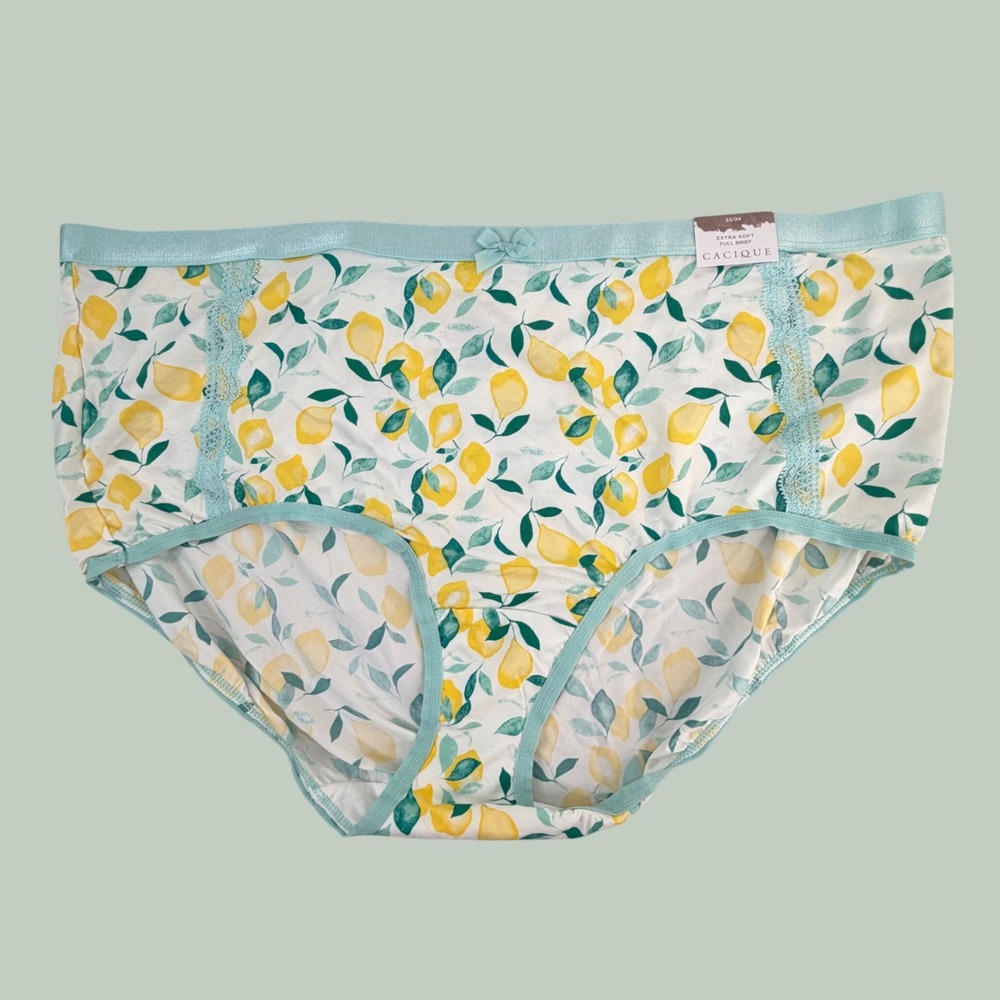Cacique 22/24 Lemon Print Extra Soft Full Brief Underwear Panties NEW Plus Size‎